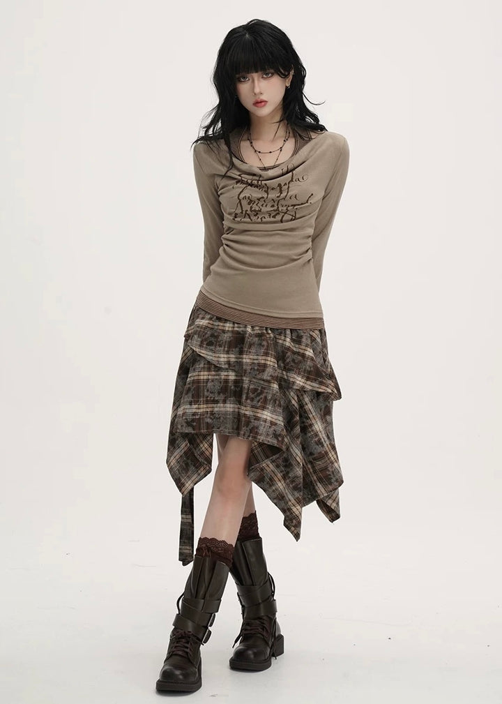 Asymmetry Check Flare Skirt / LG1381