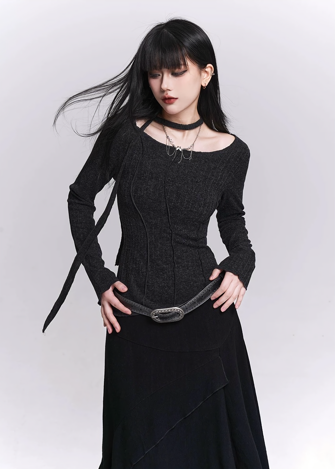 NECK STRAP RIB SLIM TOP / LG1525