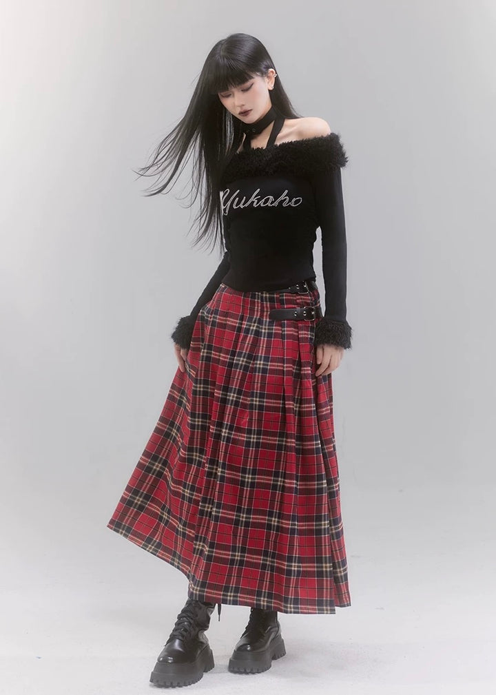 plaid long skirt / LG1192