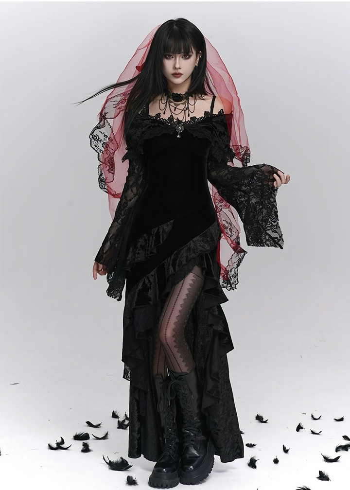 Velvet Lace Asymmetry Dress Gothic / LG1405