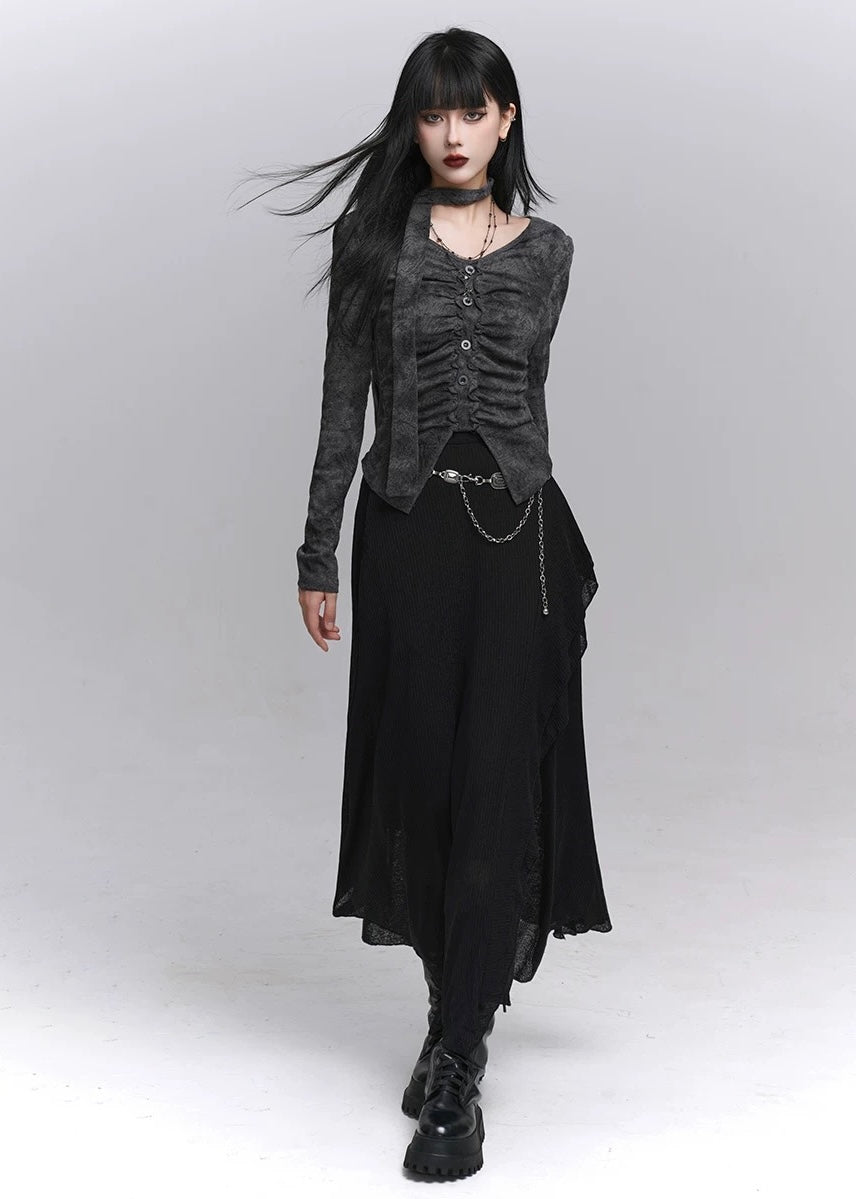 Asymmetry Ruched Gothic Top / lg1345_e4r