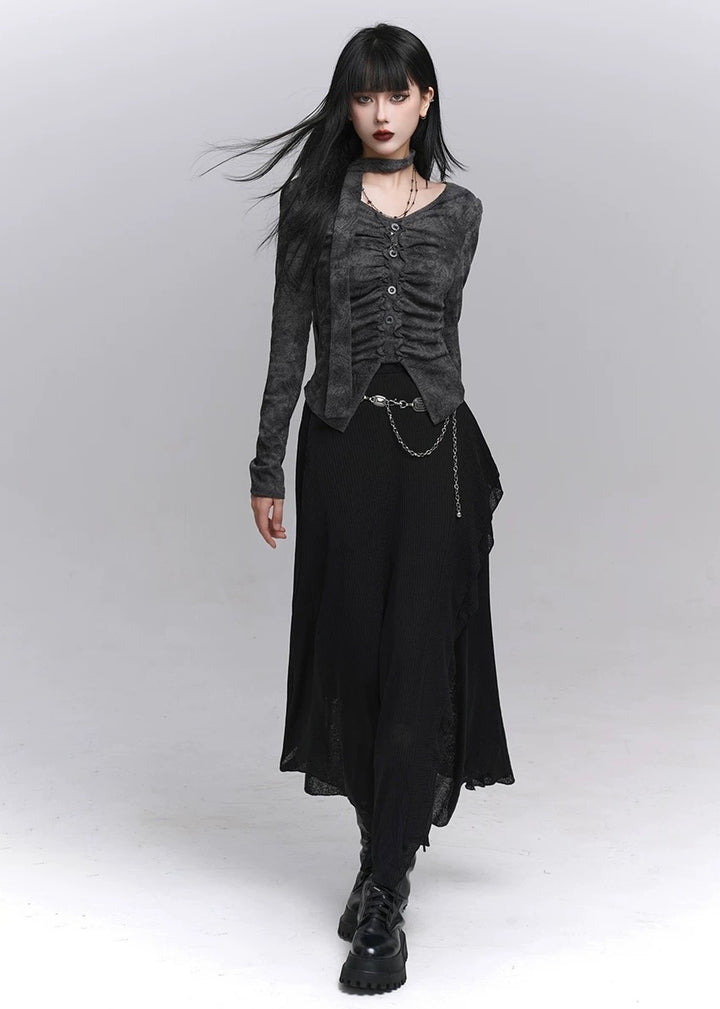 Asymmetry Ruched Gothic Top / lg1345_e4r