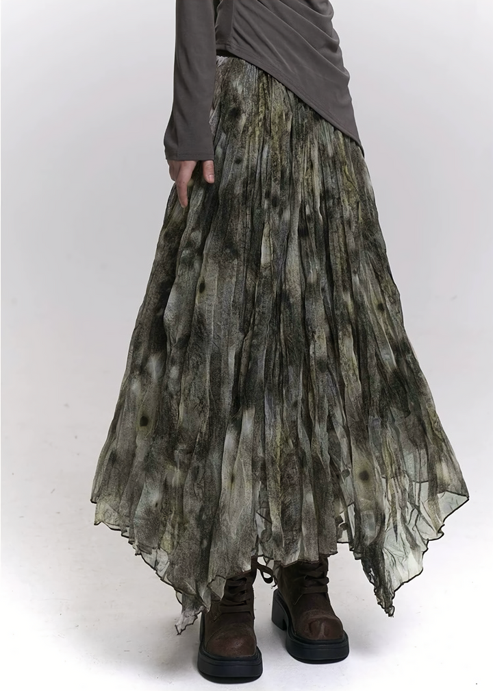 FADED TEXTURE SHEER MAXI SKIRT / LG1469