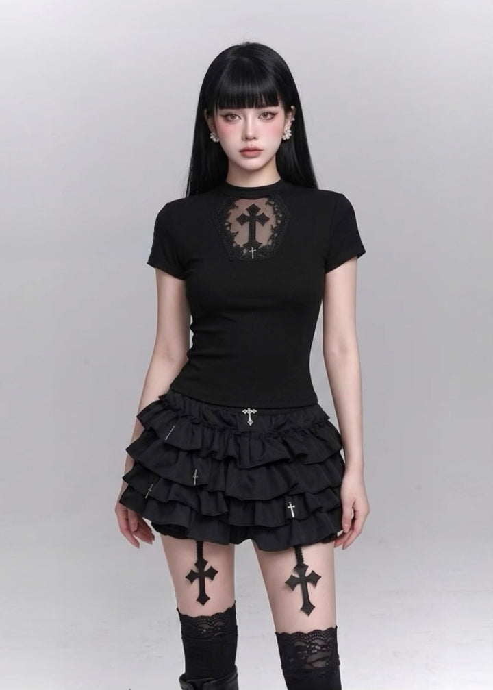 GOTHIC CROSS TIERED SKIRT SET
