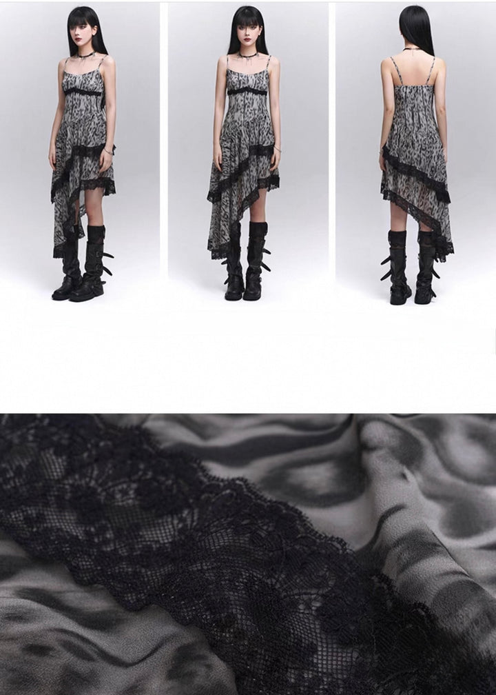 Asymmetrical leopard lace dress / LG1282