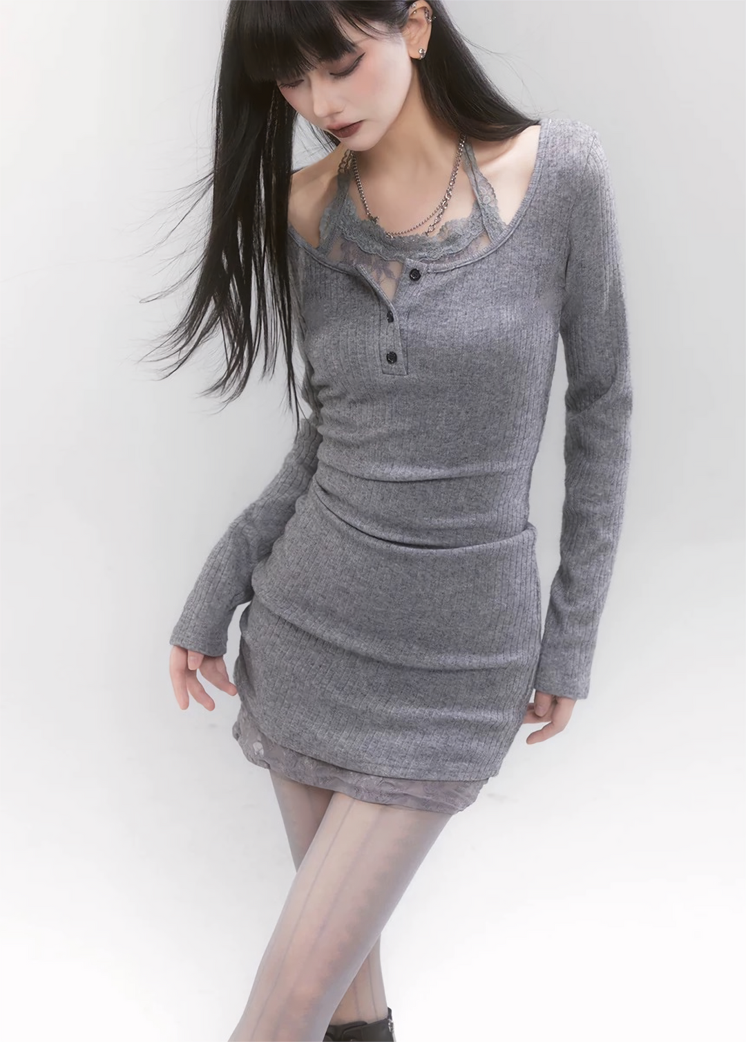 【당일 배송】Cut tight lace mini dress / LG1195 