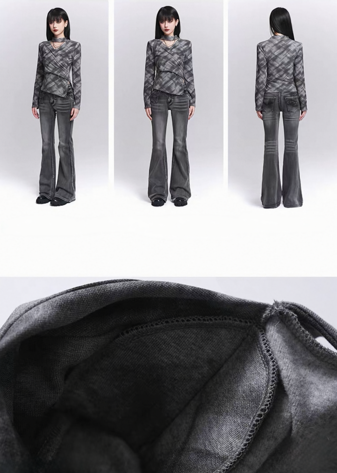 SMOKE PLAID WRAP TOP / LG1527