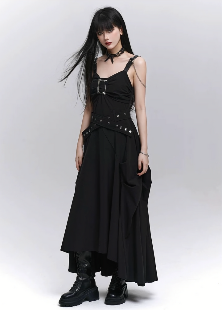 Metal chain strap dress / lg1326 