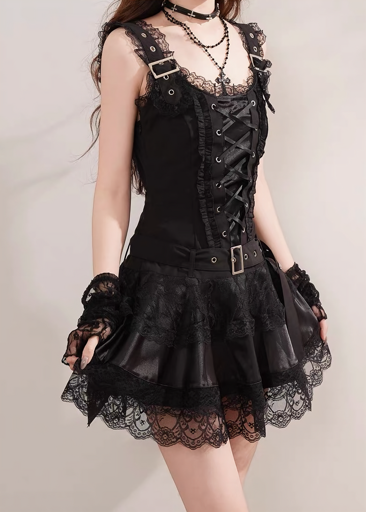 GOTHIC LACE-UP BELT DRESS / LG1622