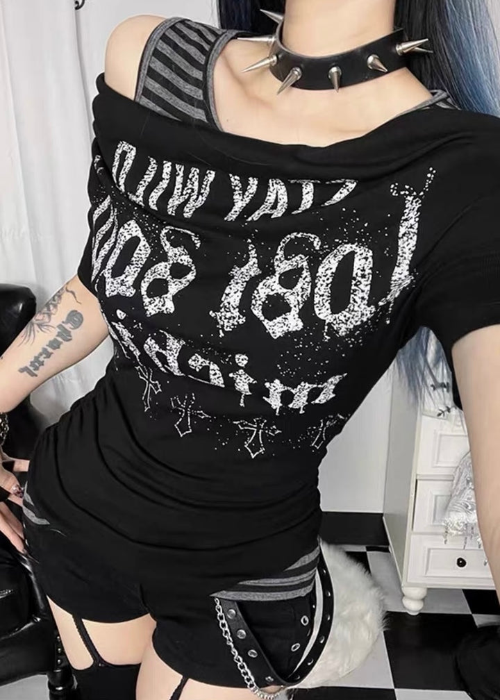 DARK OFF-SHOULDER LAYERED GRAPHIC TOP / LG1688
