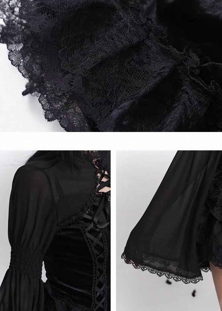 Gothic Lace Camisole & Frill Skirt Set + Flare Sleeve Cardigan / LG1404