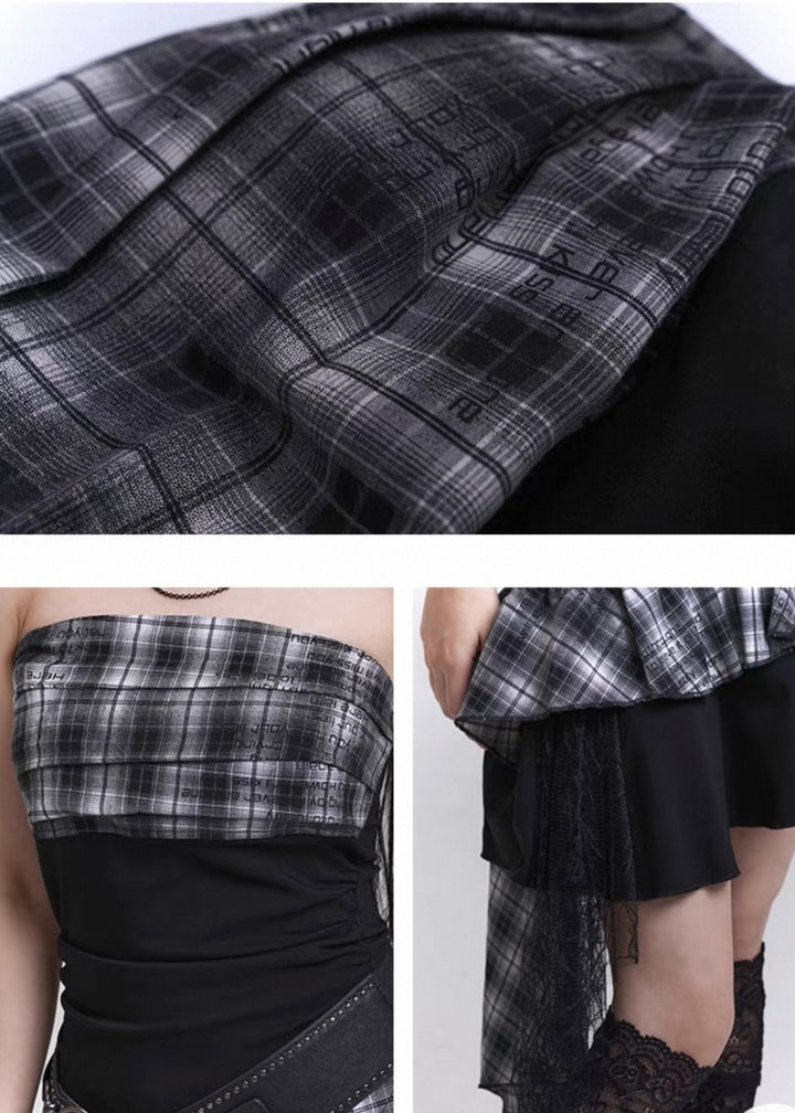 Check drape mini dress / LG1292 