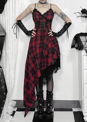 GOTHIC TARTAN LACE-UP ASYMMETRIC ONEPIECE / LG1678