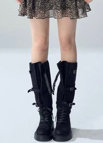MULTI BUCKLE LACE-UP PLATFORM LONG BOOTS / V1191