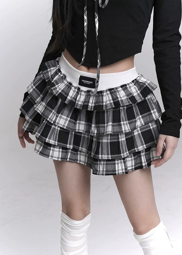 Checkered Tiered Mini Skirt Set / LG1221 