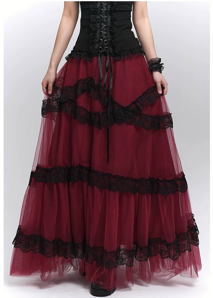 Gothic Lace Tiered Tulle Skirt / lg1354