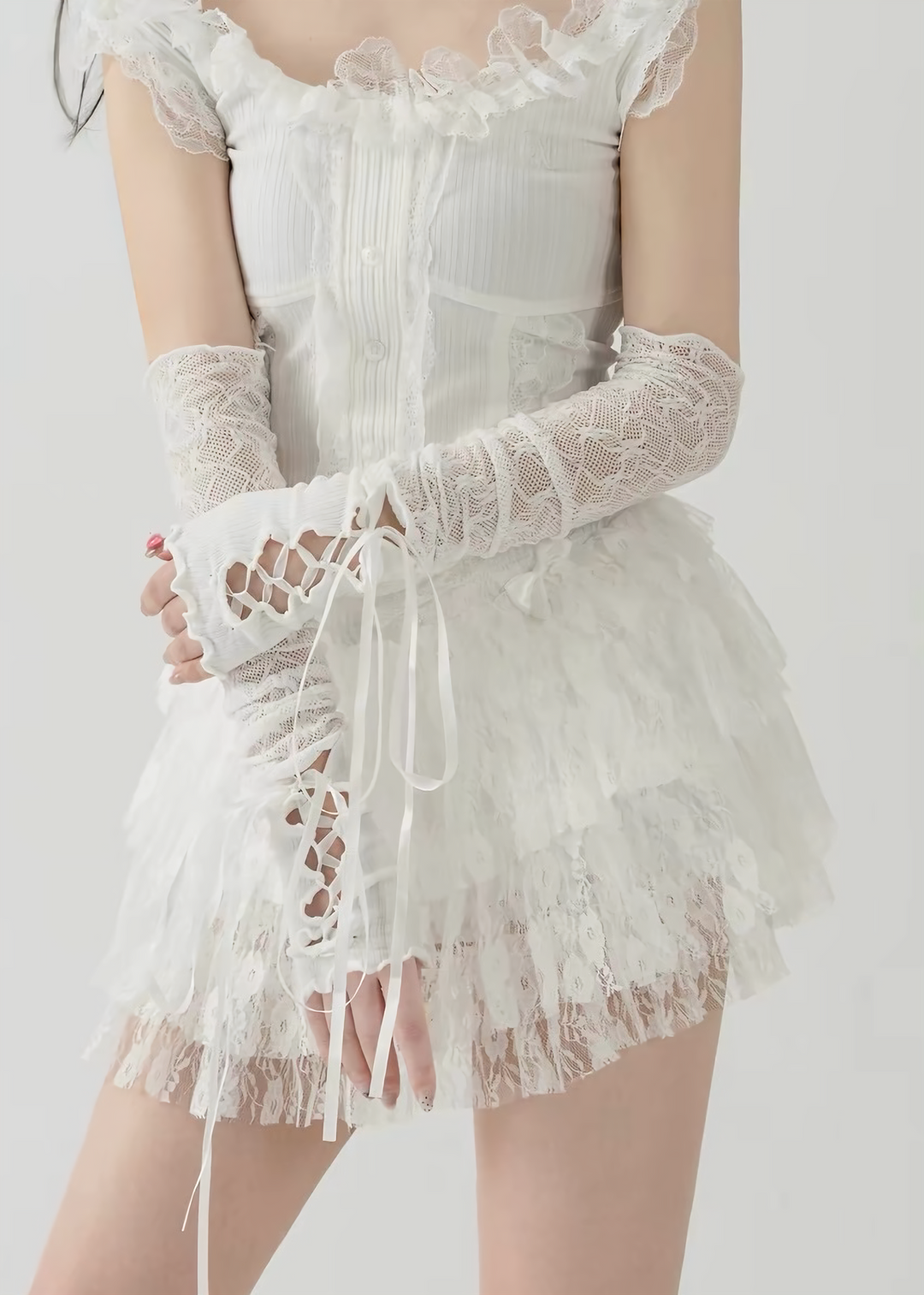 LACE-UP RIBBON ARM COVER / V1180