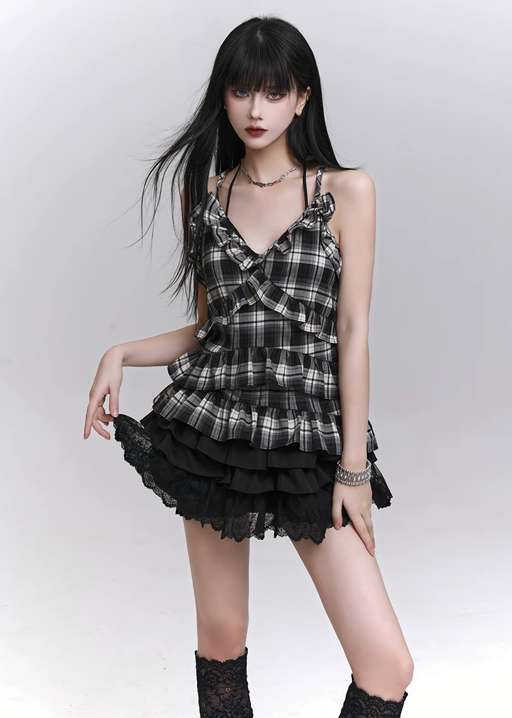Twisted Check Lace-Up Cami / LG1306 