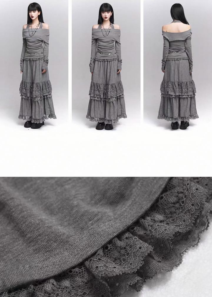 LACE HALTER OFF-SHOULDER TOP / LG1338