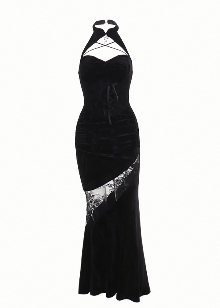 HALTER LACE-UP MERMAID DRESS / LG1711