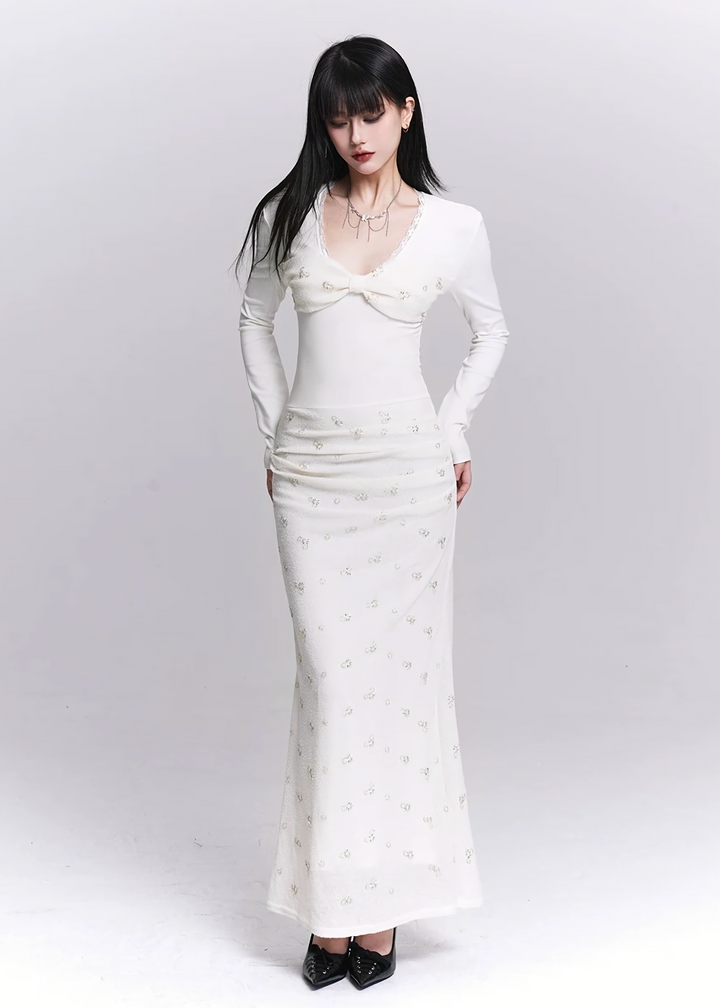 Slim Fit Embellished Long Dress / LG1513