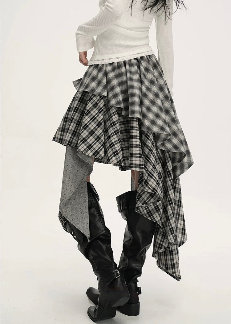MIX CHECK LAYERED ASYMMETRY SKIRT / LG1540