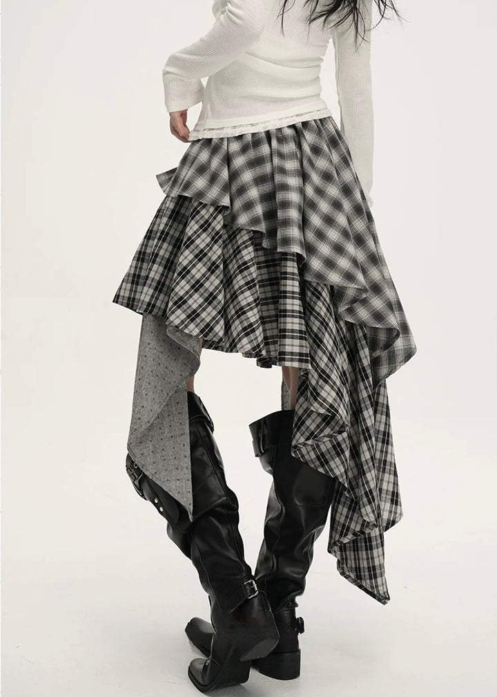 MIX CHECK LAYERED ASYMMETRY SKIRT / LG1540