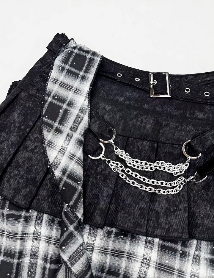 CHECK LAYERED CHAIN MINI SKIRT / LG1707