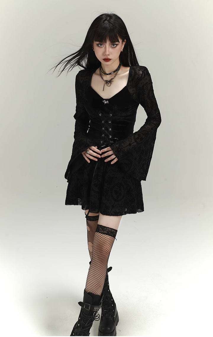 dark black retro velvet dress/lg1130