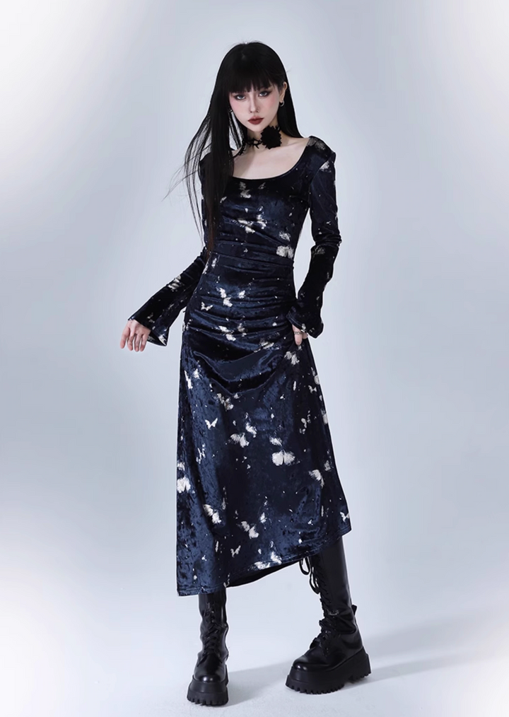 velvet butterfly starry night dress/lg1126