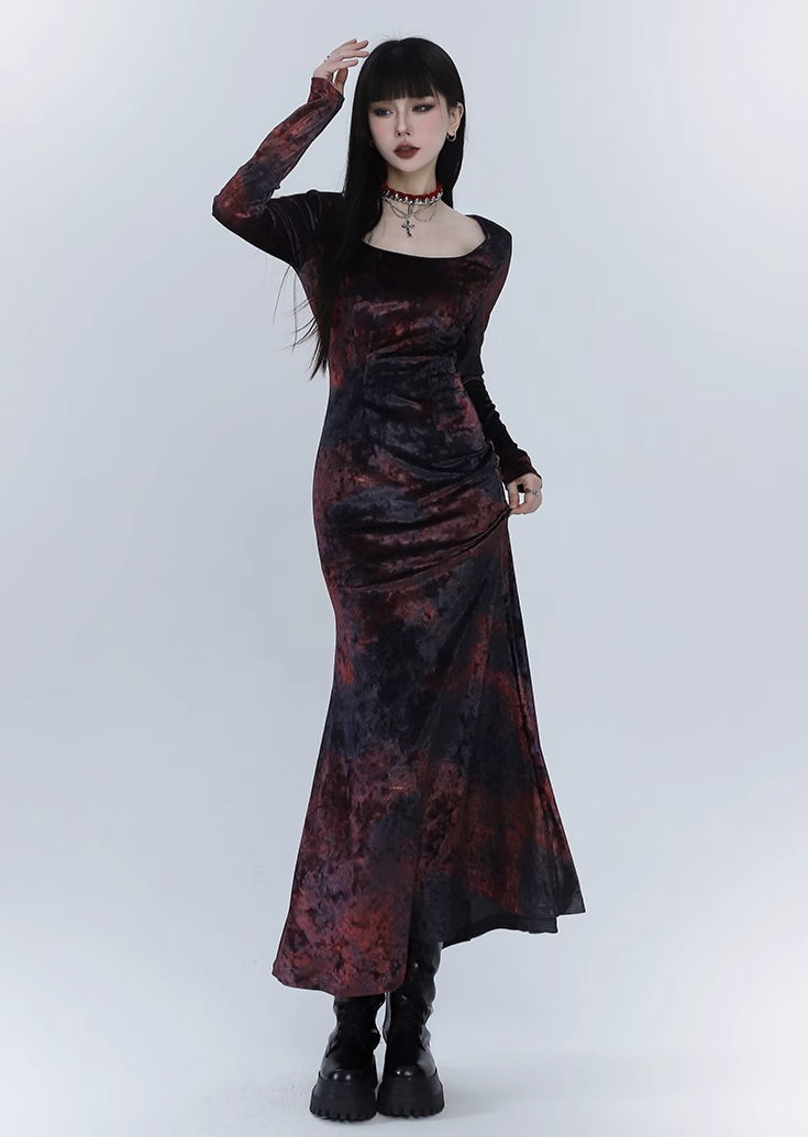 【即日配送】red velvet fishtail dress/lg1125