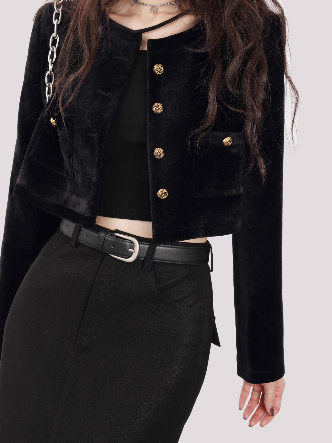 collarless cropped jacket/mu1108