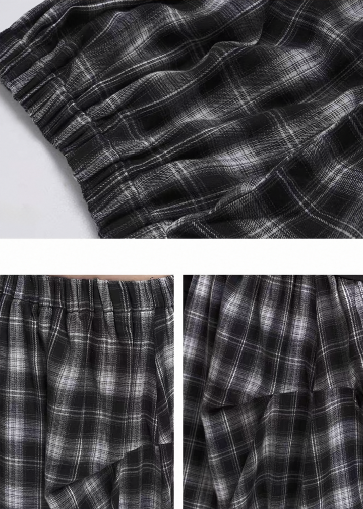 Asymmetry Check Maxi Skirt / lg1371