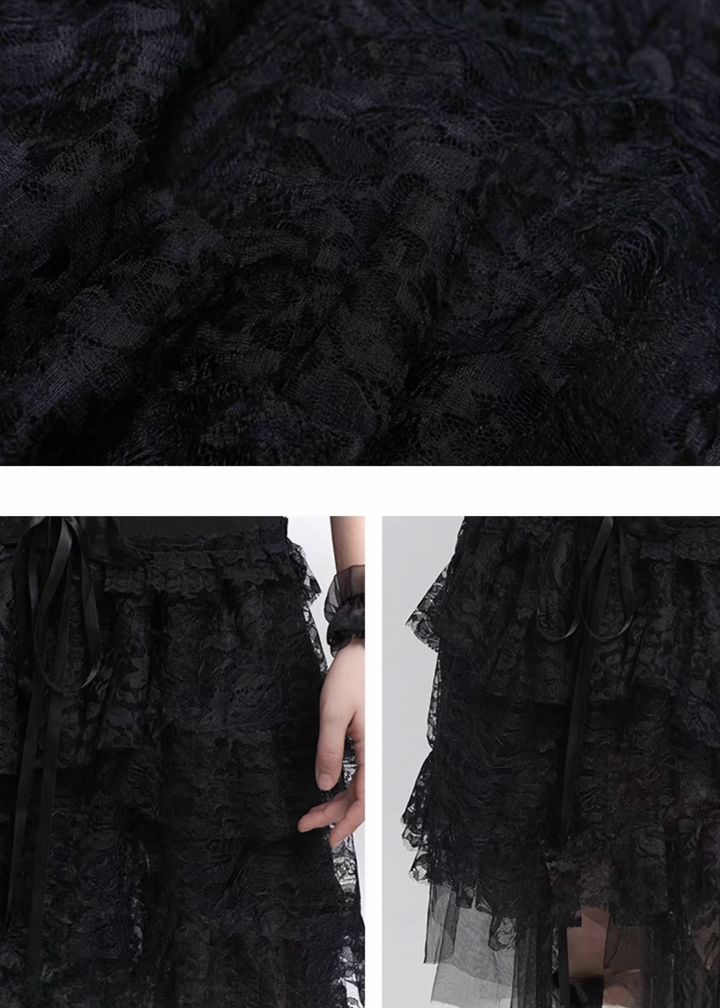 Asymmetrical dark lace skirt / LG1279