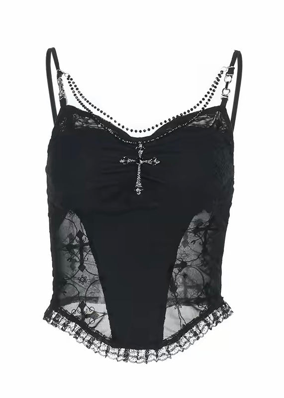 BLACK LACE CROSS CAMISOLE / LG1579