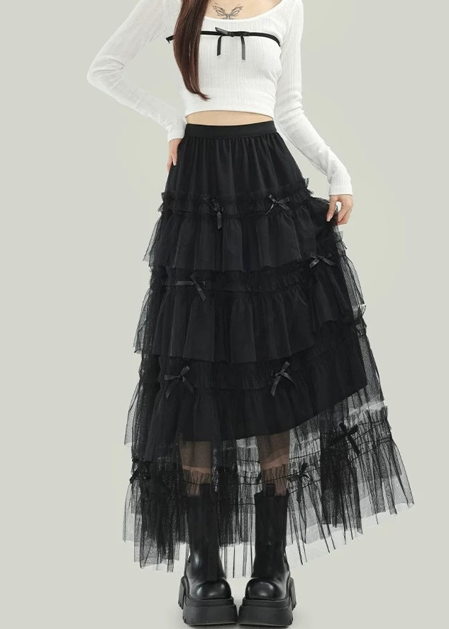 RIBBON TIERED TULLE SKIRT / LG1104