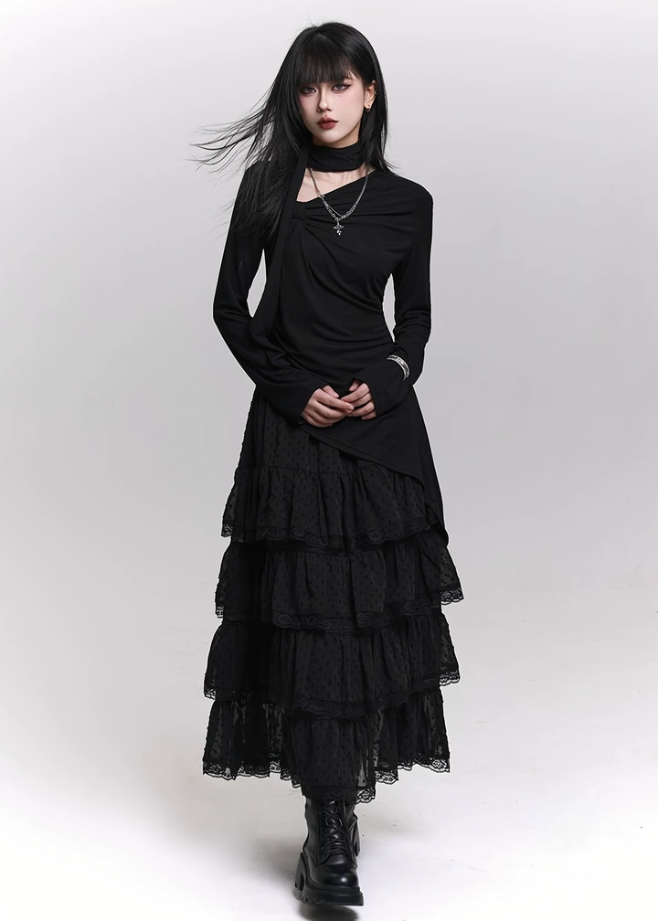 ASYMMETRIC DRAPE NECK TOP/LG1468