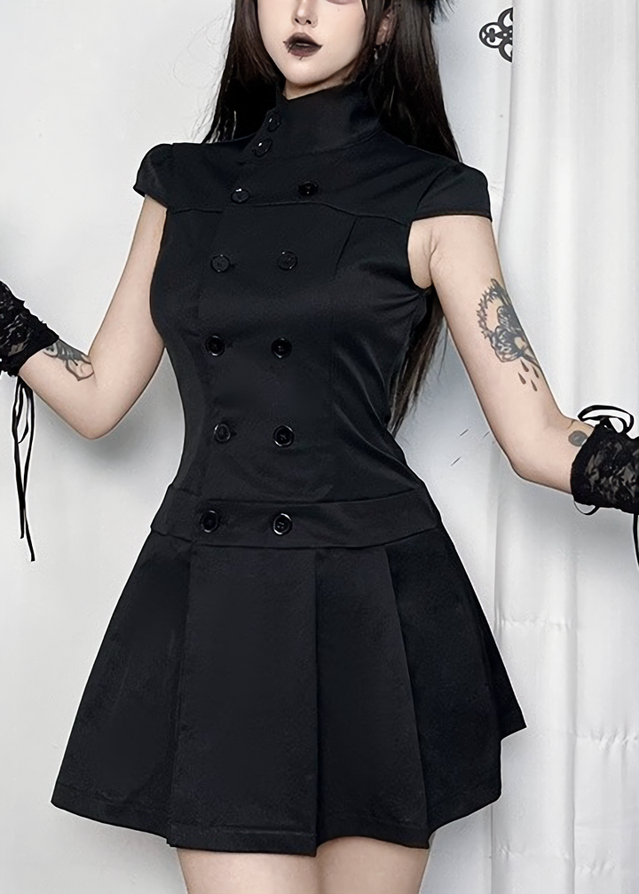 DARK DOUBLE-BREASTED PLEATED MINI DRESS / LG1694