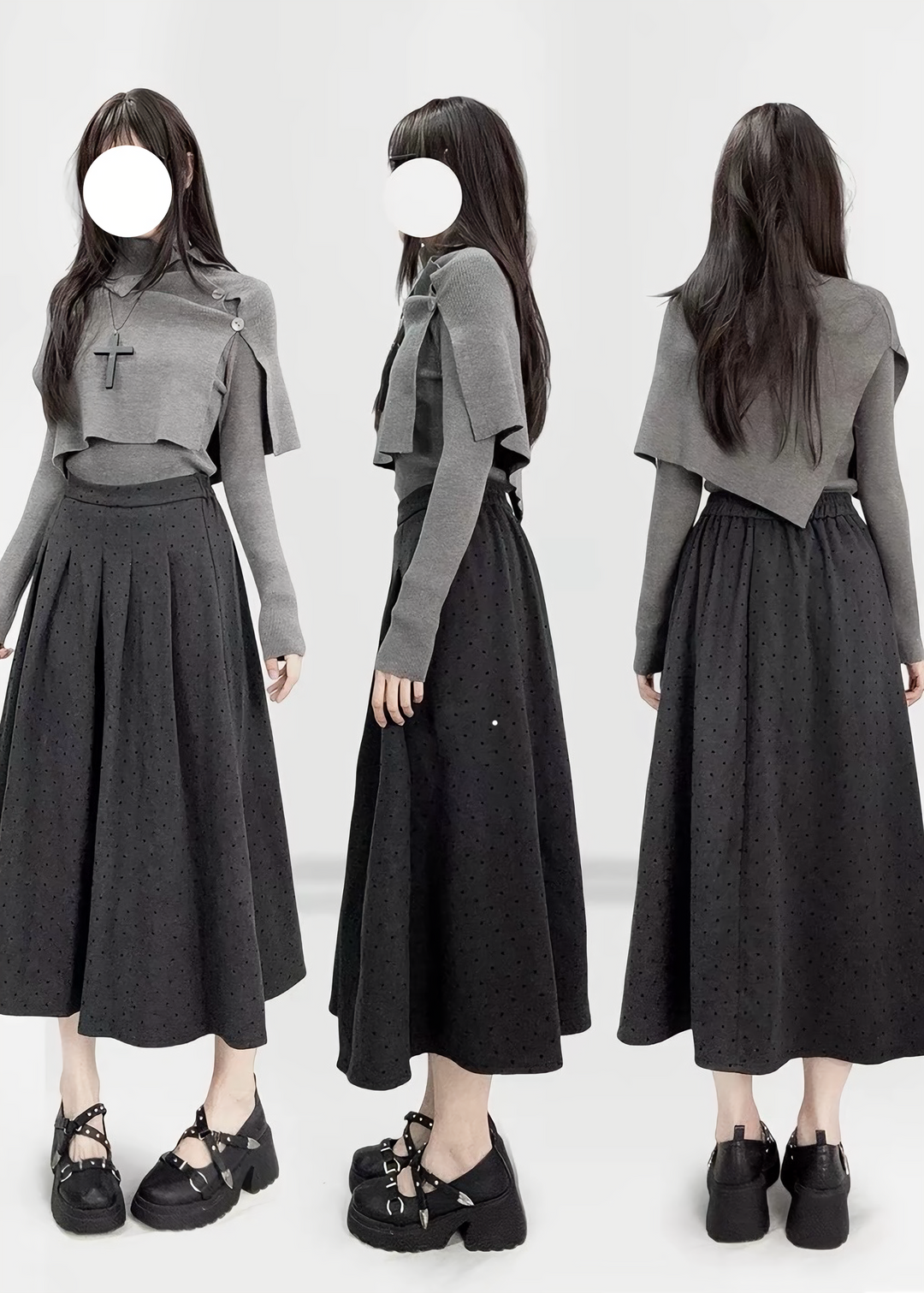 ASYMMETRIC CAPE KNIT TOP SET / LG1744