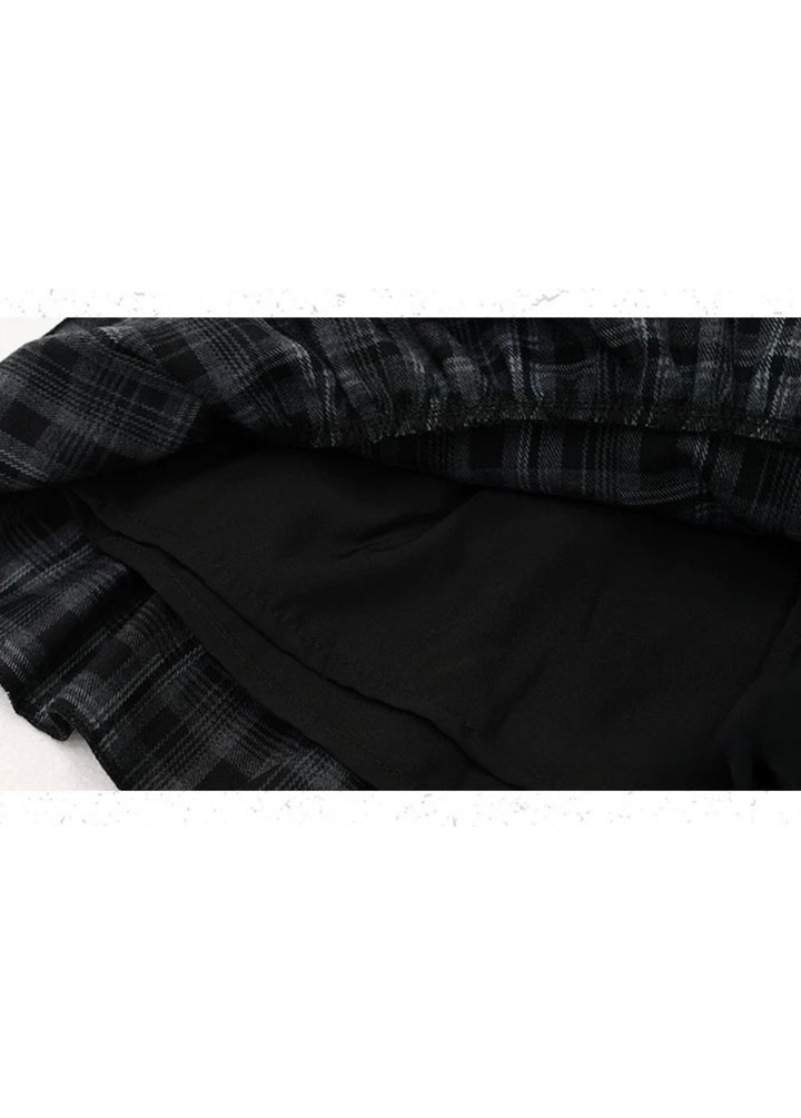 Dark Check Tiered Mini Skirt / lg1375