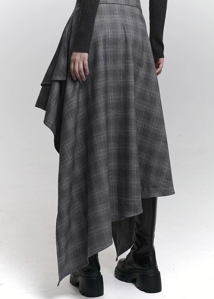 ASYMMETRIC SHADOW CHECK SKIRT/LG1470