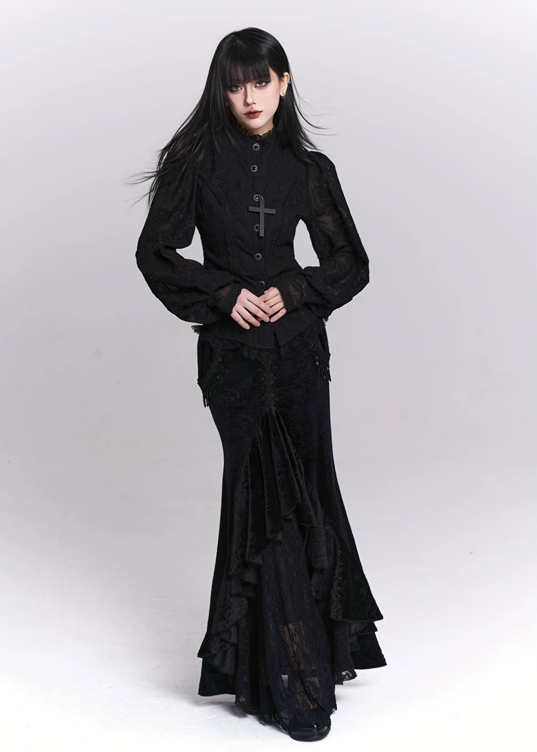 Black Jacquard Waist-Shaped Shirt / LG1520