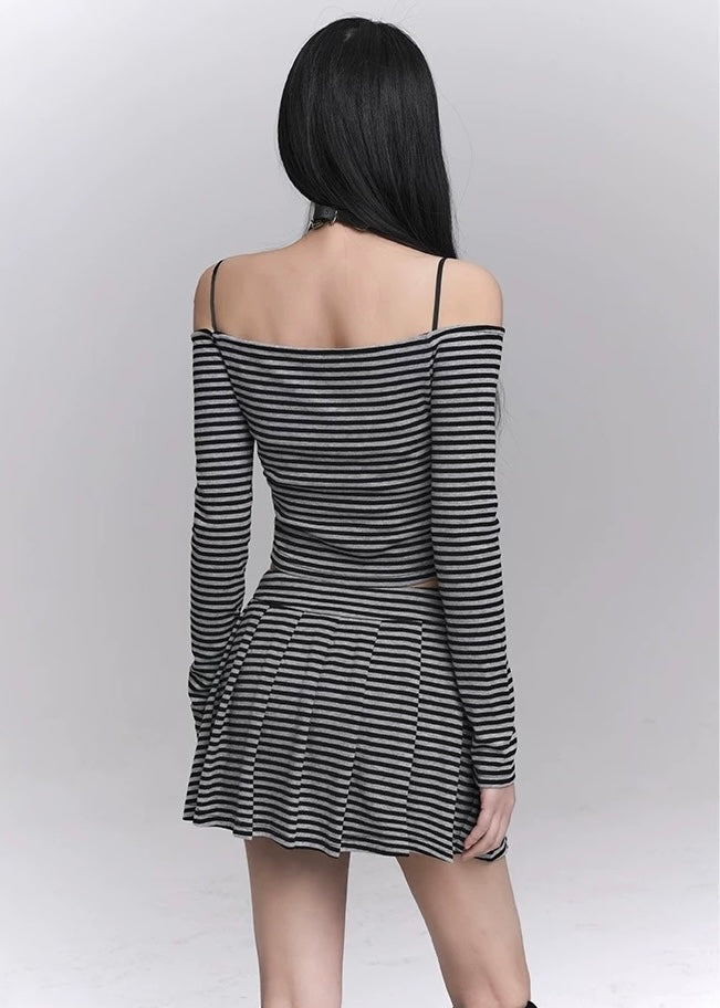 Striped chic off shoulder setup / LG1216