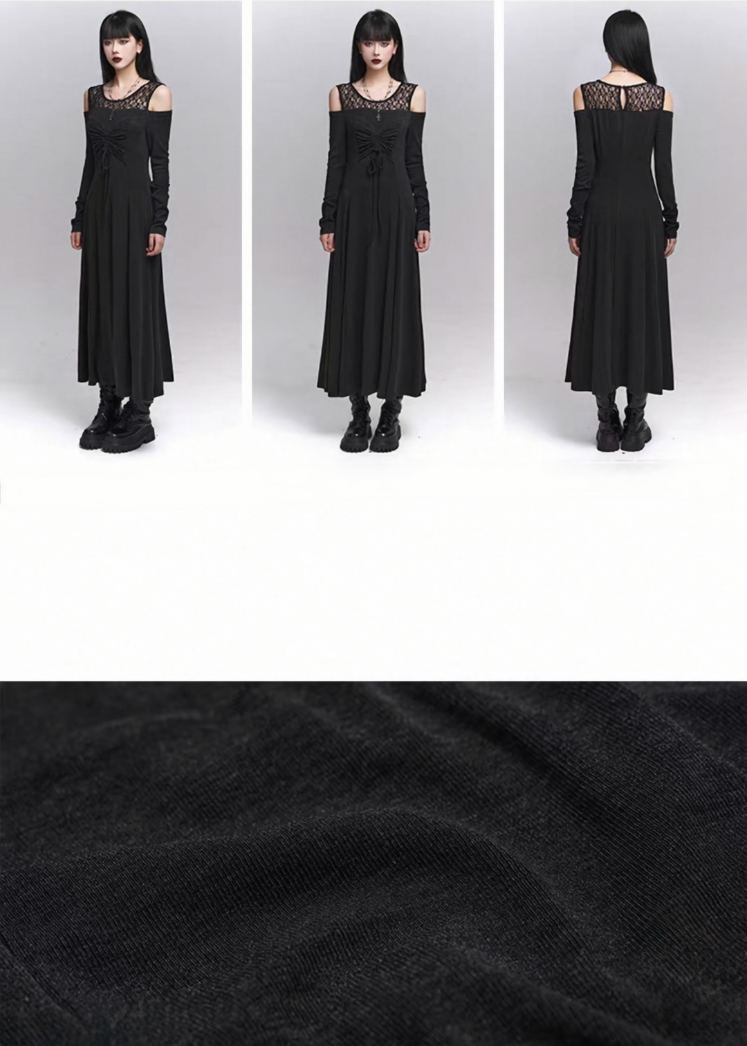 Lace-up Sheer Sleeve Long Dress / lg1336_e4r