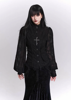 Black Jacquard Waist-Shaped Shirt / LG1520