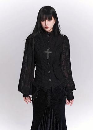 Black Jacquard Waist-Shaped Shirt / LG1520