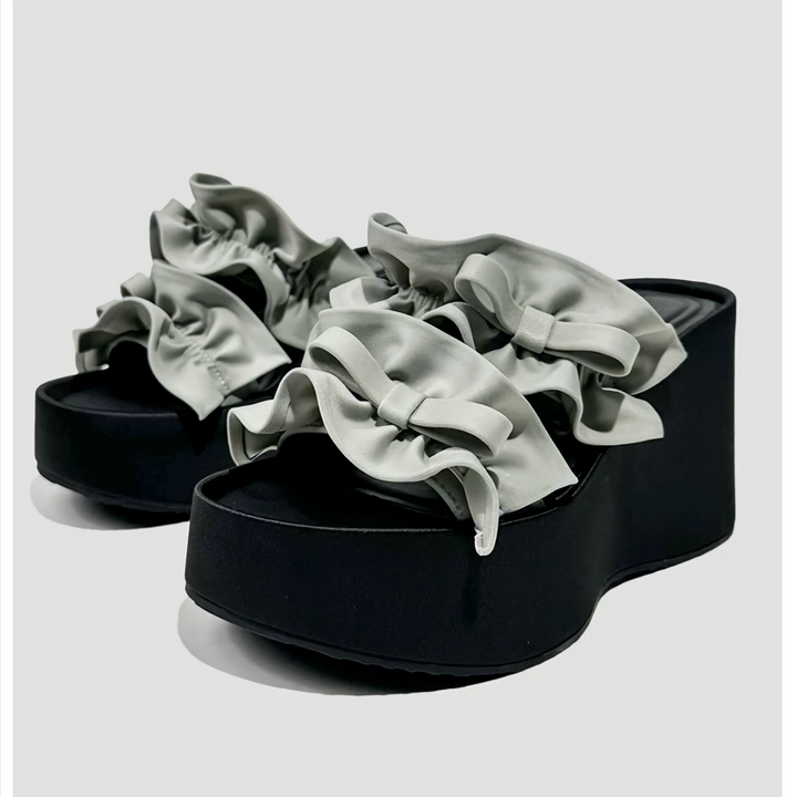 Satin ribbon platform sandals / v1126