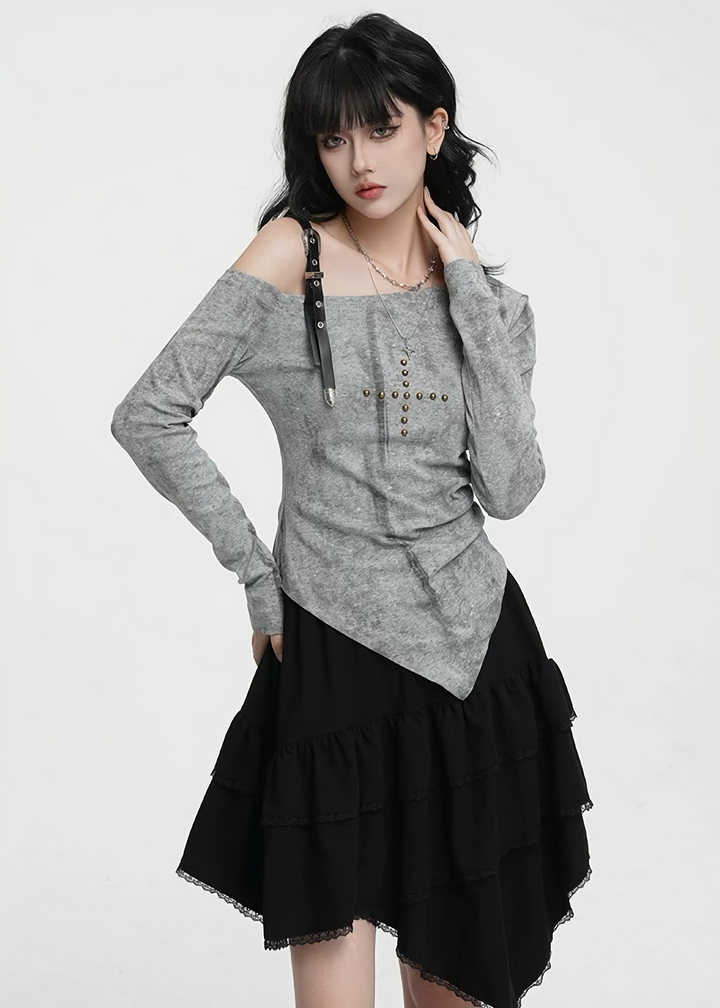 ASYMMETRIC FRILL LAYERED SKIRT / LG1421