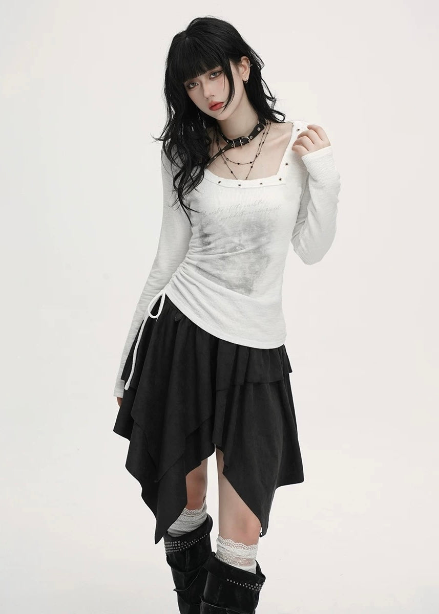 ASYMMETRY SUEDE LAYERED SKIRT / LG1397