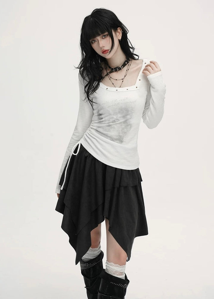 ASYMMETRY SUEDE LAYERED SKIRT / LG1397